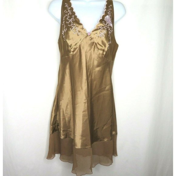 Vintage Inner Most Sears Knee Length Nightgown Embroidery Chiffon Accordion Hem - Picture 3 of 10